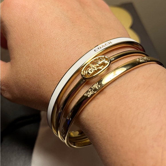 Coach Gold and White Bangle Bracelet Set of 3 - Picture 3 of 12